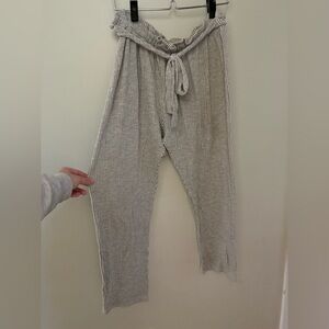 Light Gray Ribbed Lounge Pants with Drawstring